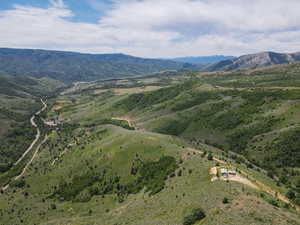 Bird's eye view of a mountainous background