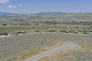 Drone / aerial view of a mountainous background