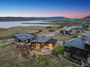 Aerial view of a water and mountain view