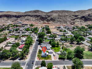 Aerial view of a mountain backdrop