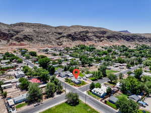 Bird's eye view of a mountainous background
