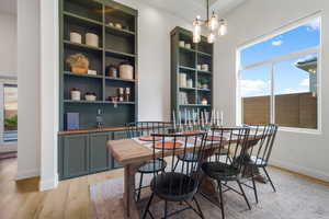Dining space with light wood-type flooring and plenty of natural light