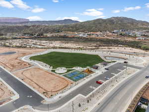 Drone / aerial view of a mountain backdrop