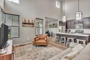 Main living area with 2 story ceilings