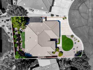 Aerial view of property's location featuring property parcel outlined
