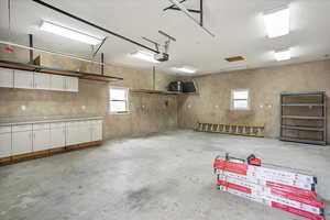 extra long, detached 2 car garage