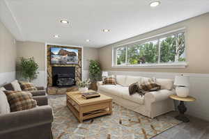 Digitally staged picture of downstairs family room