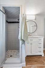 downstairs bath shower and new vanity and flooring