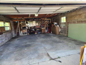 Garage with concrete block wall