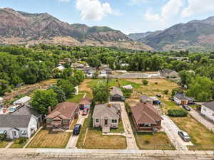 Aerial perspective of suburban area featuring mountains
