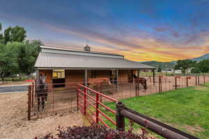 Stable featuring a mountain view