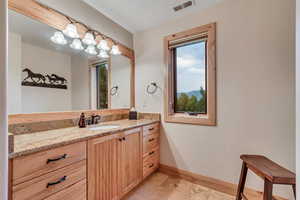 Bathroom with vanity and healthy amount of natural light