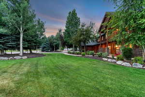 Yard at dusk with a lawn