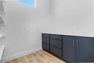 Bathroom with wood finished floors and vanity