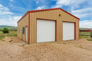 View of detached garage