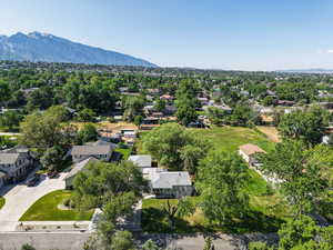Aerial perspective of suburban area featuring mountains
