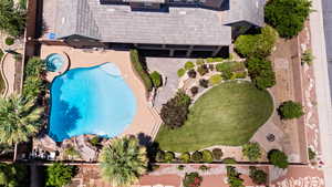 Drone / aerial view of a pool