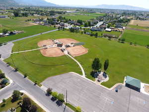 Bird's eye view of a mountainous background