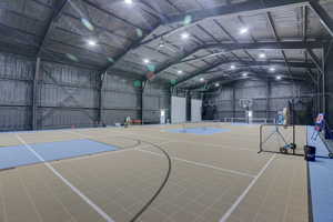 The court consists of 3 pickle ball courts 4 batting cages. And a full court basketball court. If that helps