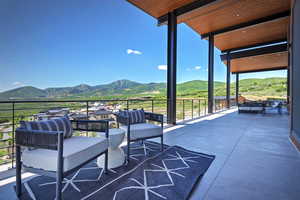 Patio / terrace with a mountain view