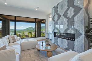 Living area with a mountain view