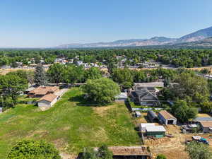 Aerial perspective of suburban area featuring mountains