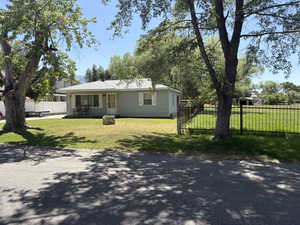 View of front of home with a patio