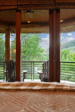 Detailed view of a ceiling fan