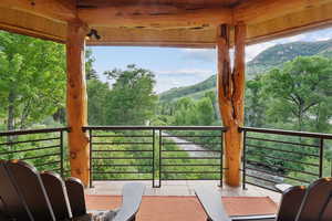 Balcony with a mountain view