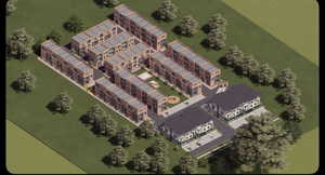 Aerial view of apartment complex