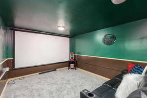View of carpeted home theater room