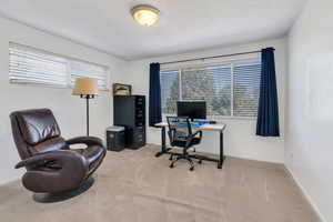 Office space with carpet and baseboards