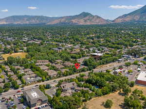 Aerial view of a mountainous background