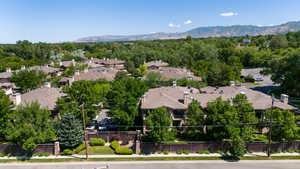 Bird's eye view of a mountainous background