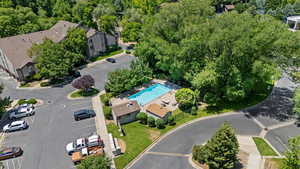 Aerial view of a pool