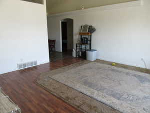 Living room with vaulted ceilings