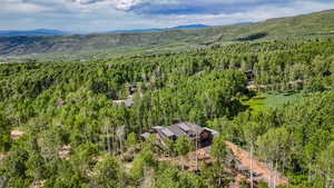 Drone / aerial view of a mountain backdrop