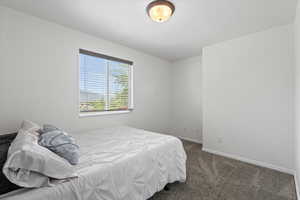 Bedroom with carpet floors and baseboards