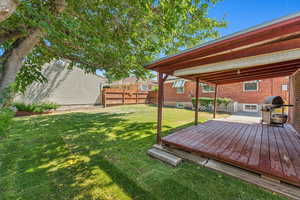 Fenced backyard with a deck