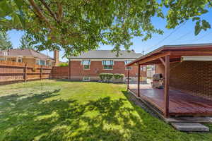 Fenced backyard with a deck