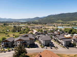 Aerial view of residential area with a water and mountain view