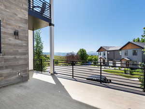 Patio / terrace with a mountain view
