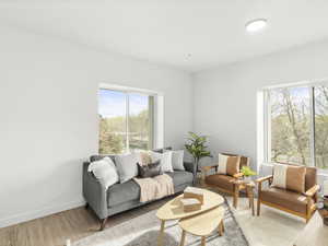 Living room featuring healthy amount of natural light and light wood-style flooring