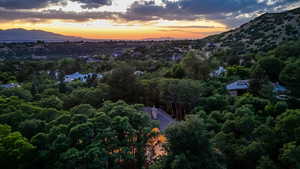 Aerial view at dusk of a mountain view