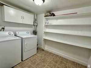 Laundry area with washing machine and dryer and with extra space