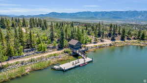 Drone / aerial view of a water and mountain view