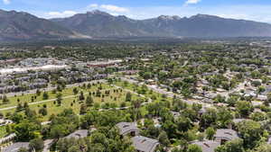 Drone / aerial view of a mountain backdrop