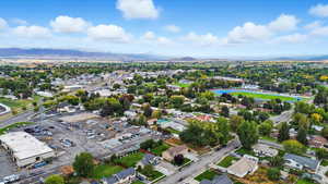 Aerial view of a mountain backdrop