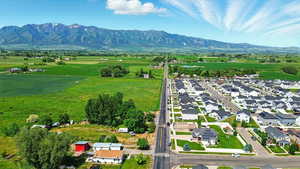 Drone / aerial view of a mountainous background