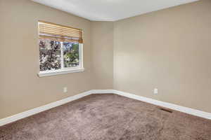 Carpeted spare room with baseboards